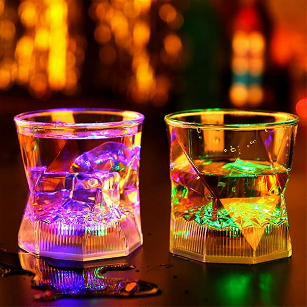 LED Old Fashioned Acrylic Glasses, Fun Multicolor Liquid Activated Fun Light Up Drinking Tumblers