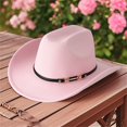 thumbnail image 4 of RUINIXCW Western Cowboy Hat for Men Women Cowgirl Hat Classic Felt Roll Up Fedora Hat with Buckle Belt Wide Brim Jazz Hat Themed Party Cap Wedding Party Costume, 4 of 8