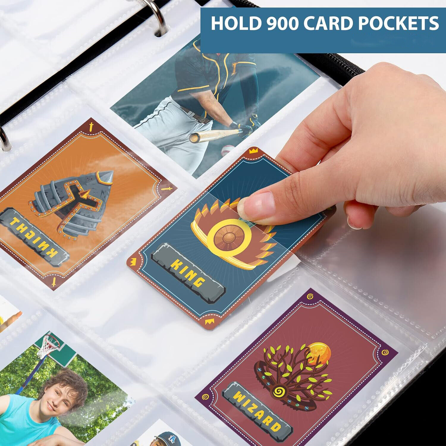 WEISIPU 900-Pocket Trading Card Binder, Portable Double Sided Card Binder with Sleeves, PU Leather Collection Card Organizer Storage Case