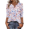 thumbnail image 5 of 4th of July Shirts Women Plus Size 3/4 Sleeve Tshirts Casual USA Flag Print Pullover USA 250th Anniversary Celebration Party Tops Independence Day Patriotic V Neck Blouses Navy L, 5 of 6