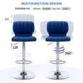 thumbnail image 4 of Set of 2 Adjustable Bar Stools with Back, Modern Armless PU Leather Counter Height Barstools, 360° Swivel Chairs with Thick Cushions for Kitchen Dining Pub Cafe (Blue), 4 of 11
