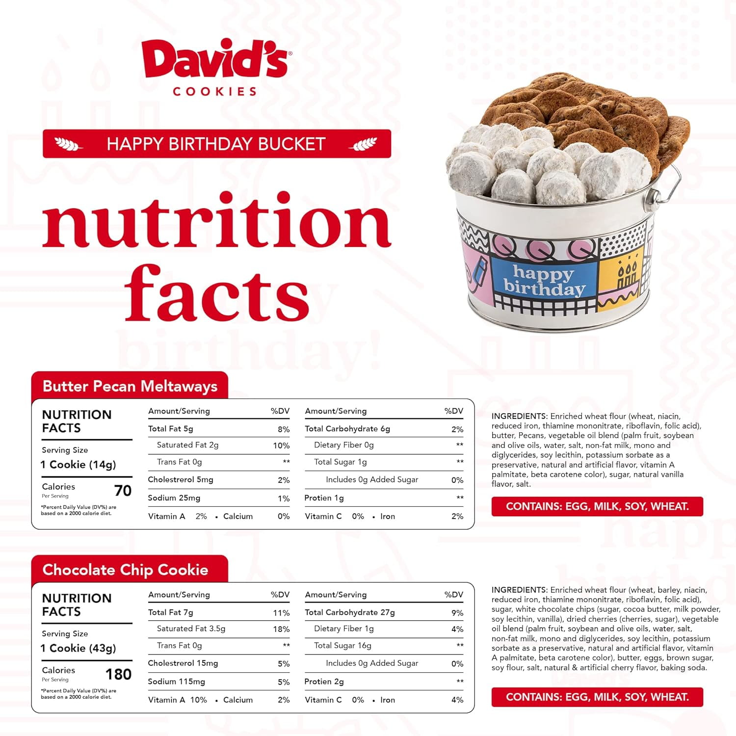 David’s Cookies Happy Assorted Cookies Gift Bucket, Freshly Baked Sweet Snacks, 1.3 lbs