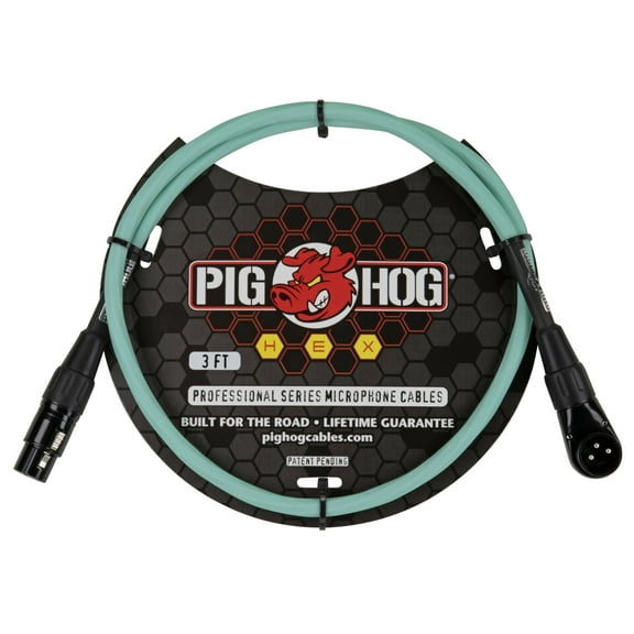 Pig Hog PHMH3SGR Hex Series 3-feet Right Angle Microphone Mic Cable 6 Sided Spiral-Extrusion PVC Sleeve XLR - Right Angle XLR Connector -Seafoam Green