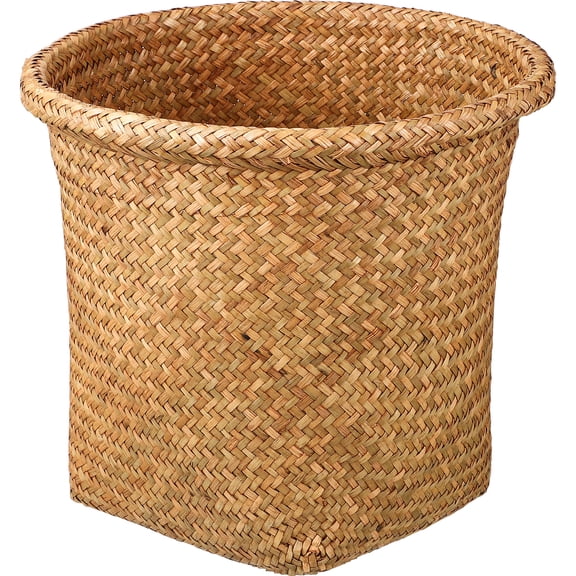 Omeite Operitacx Medium Handwoven Wicker Trash Bin Storage Basket Decorative Waste Paper Holder for Home and Office