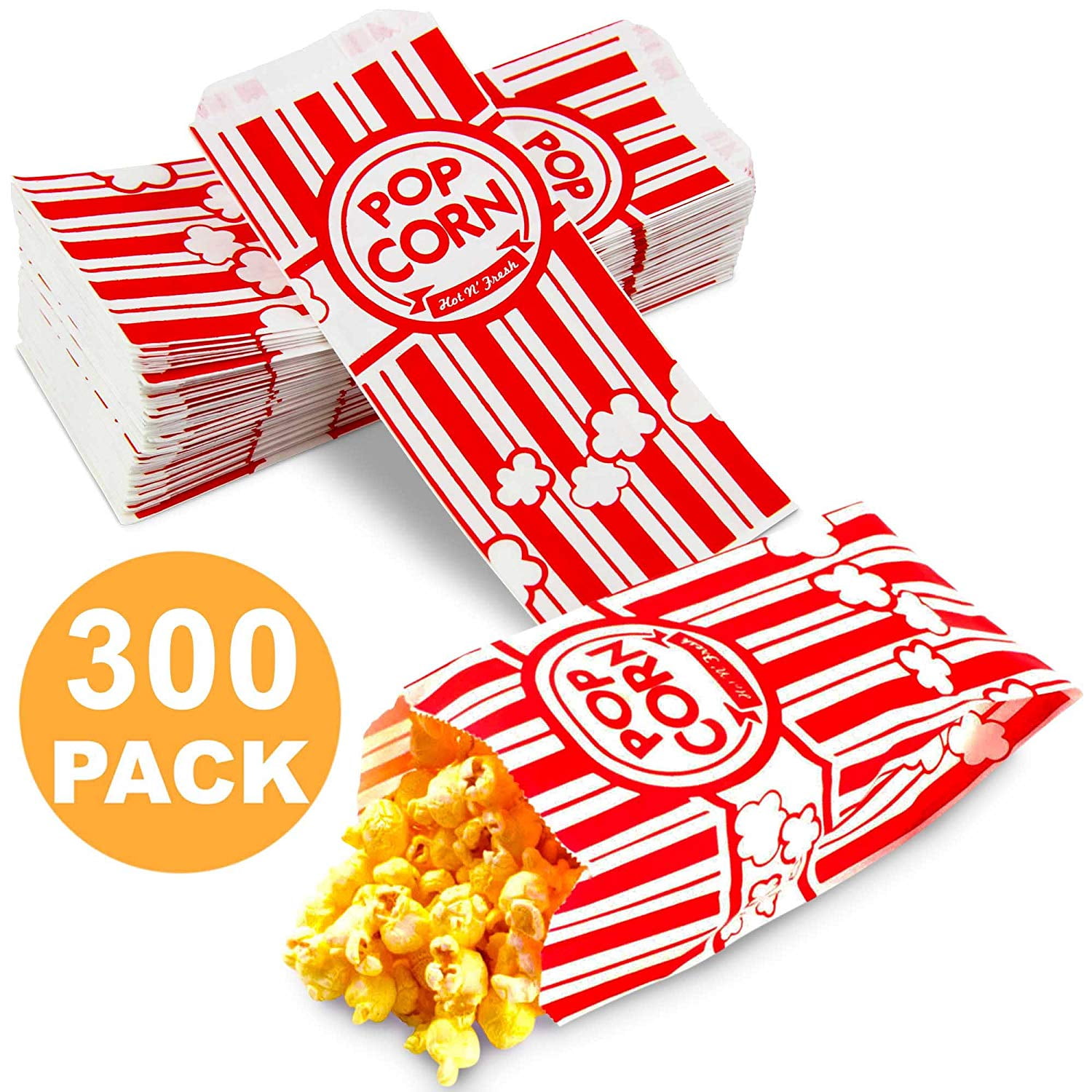 100 Count 1oz Small Economy Popcorn Bags Burst Design 3.5" X 8" Pinch Bottom 