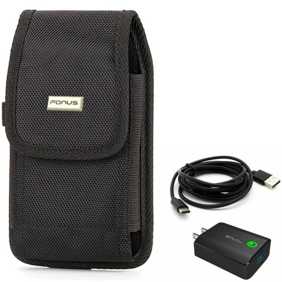 Case Belt Clip   Home Charger for Motorola One 5G Ace Phone - Rugged Holster Canvas Cover and  18W Fast 6ft USB Cable Type-C Turbo Charge Combo for Motorola One 5G Ace