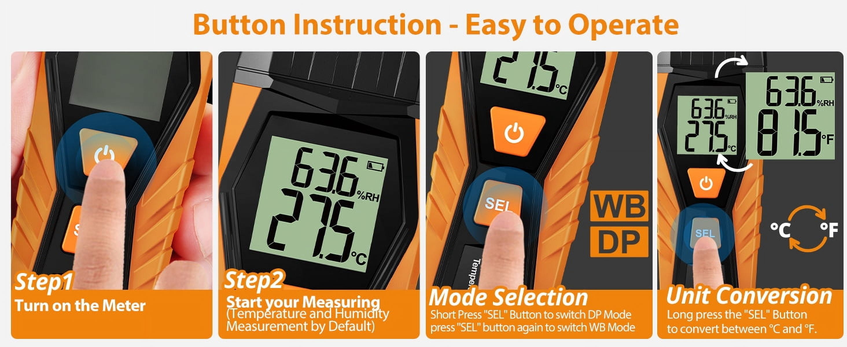 Neoteck 2 in 1 Digital Temperature Humidity Meter Dual Display with LCD Screen Accurate Thermometer Hygrometer with Wet Bulb Dew Point Measurments Widely Used in Home Industry Agriculture HVAC System