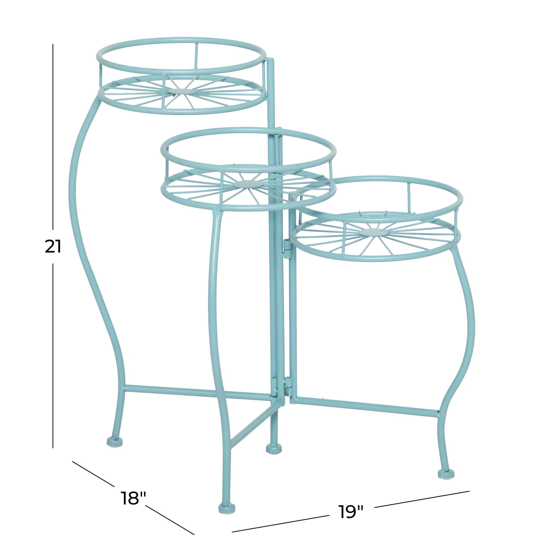 DecMode 19" x 18" x 21" 3 Tier Blue Metal Starburst Plantstand