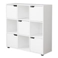 thumbnail image 6 of White 9-Cube Wooden Storage Organizer with 5 Enclosed Cabinet Doors and 4 Open Shelves, Freestanding Cubby Bookcase for Bedroom, Living Room, Office, Closet, or Playroom, 6 of 10