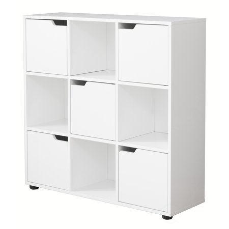 

9 Cube Wooden Organizer With 5 Enclosed Doors and 4 Shelves