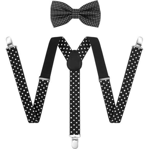 Suspenders for Men Adjustable Buckle with Mens Suspenders Strong Clip, Elastic Y Shape Suspenders and Bow Tie Set