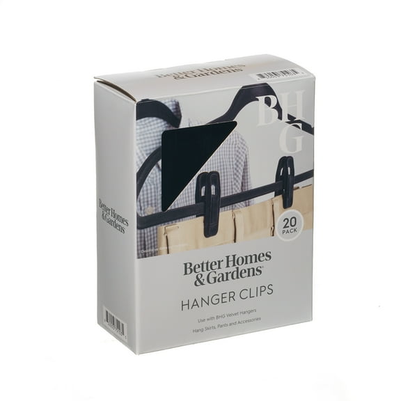 Better Homes & Gardens Velvet Hanger Clips, Nonslip, Black, 20 Count