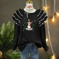 thumbnail image 4 of Yteetum Sweatshirt for Women Oversized Crewneck Merry Christmas Pleated Ruffle Trim Drop Shoulder Pullover Hoodless Sweatshirts Womens Casual Round Neck Loose Lantern Sleeve Xmas Holiday Sweatshirts, 4 of 7