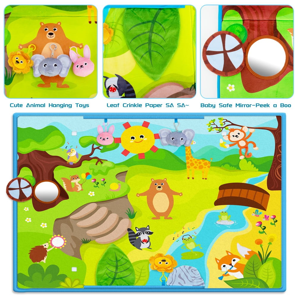 Teytoy Baby Play Mat, Baby Tummy Time Activity Mat with Mirrors Toy, Soft Cotton Baby Crawling Mat with Hanging Toys, Playmats for Babies and Toddlers, Foldable Baby Play Mats for Floor
