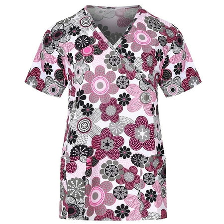 

ERTUTUYI Womens tops Women Short Sleeve V-neck Tops With Pockets Working Uniform Workwear Top S