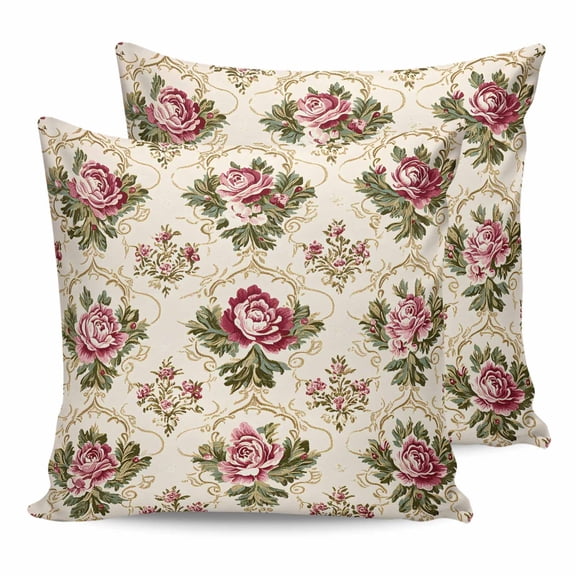 24x24 Pillow Covers Set of 2, Vintage Pink Flowers Throw Pillow Covers Decorative Couch Cushion Case, Farm Countryside Summer Floral Microfiber Square Pillowcases for Bedroom Car Living Room