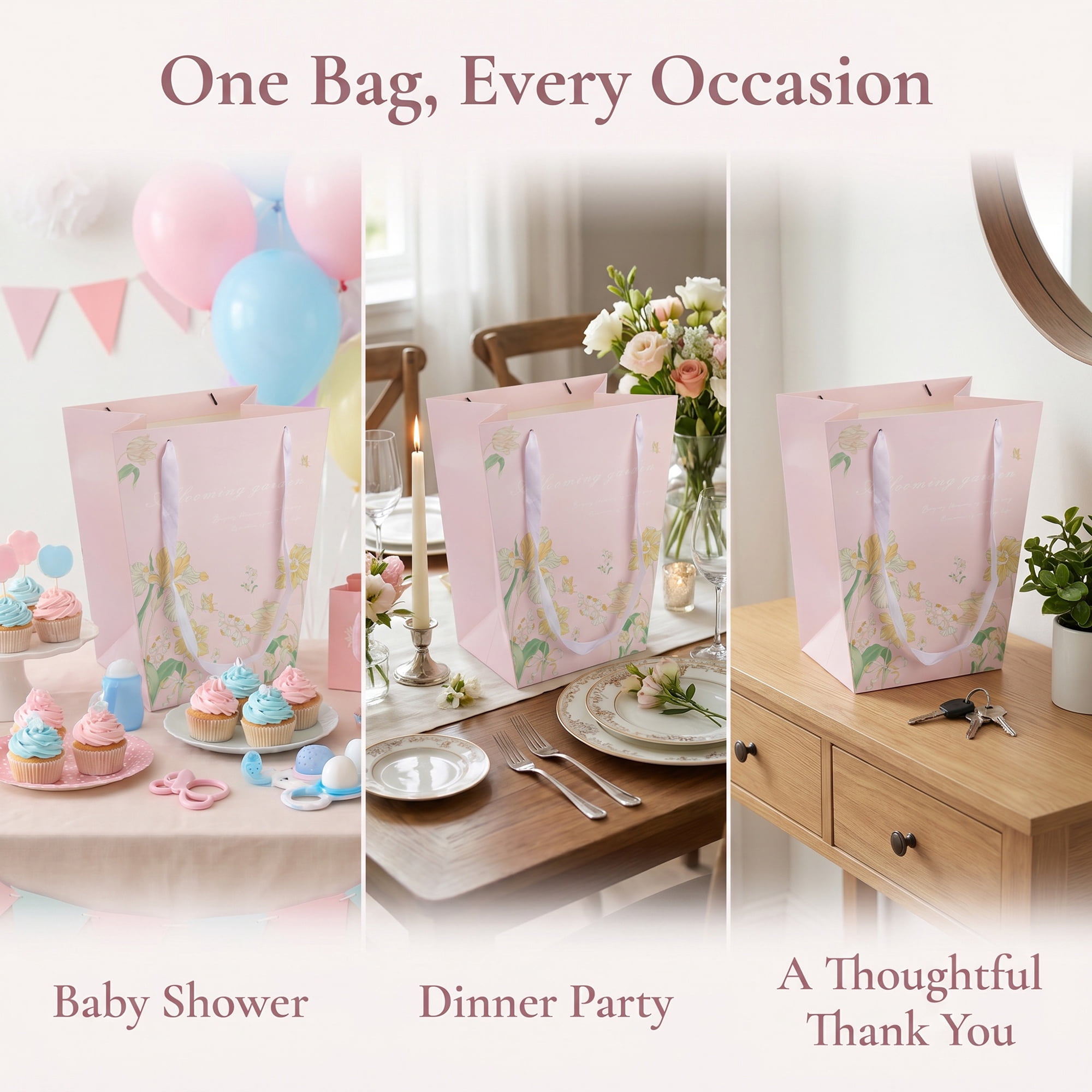 Unique Bargains Thick Totes for Gifts with Comfortable Handles Pink 11.8" x 9.8" x 13.8"