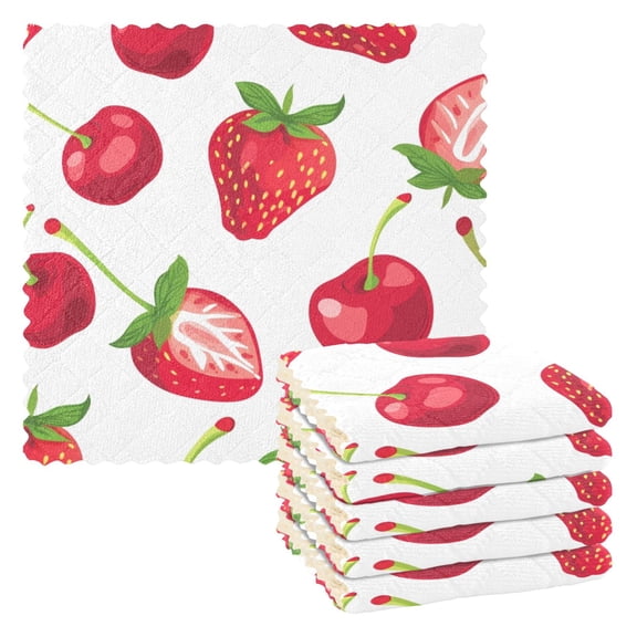 6 Packs Strawberries and Cherries Kitchen Dish Towels Soft Absorbent Dish Cloths 11"x11"