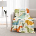 thumbnail image 2 of SPXUBZ Dinosaur Flannel Throw Blanket, Adorable Colorful Dinosaurs with Volcano Palm Tree and Mountain Pattern, Fun Prehistoric Theme, Soft Cozy Blanket for Kids Room Bed Sofa, 2 of 5