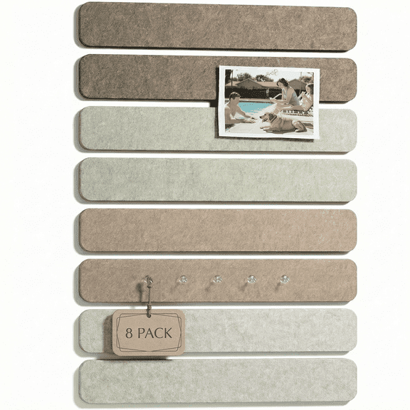 TOEVER Felt Strip Board 8-Pack 13"x2", Cork Board Alternative with 50 Push Pins & 30 Adhesive Pads, Self-Adhesive Felt Bulletin Board for Bedroom Office Door, Linen Dusk