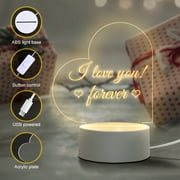 Acrylic Dry Erase Board with Stand as a Glow Memo LED Letter Message Board Note Glass Led Board White Board Luminous Wood Grain Base with Multicolor Light Love