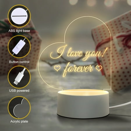 Acrylic Dry Erase Board with Stand as a Glow Memo LED Letter Message Board Note Glass Led Board White Board Luminous Wood Grain Base with Multicolor Light Love