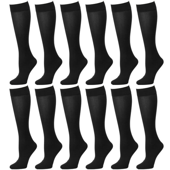 12 Pairs Women Trouser Socks with Comfort Band Stretchy Spandex Opaque Black Color
