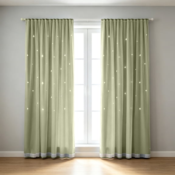 No Drill Blackout Curtain Star Cutout Window Curtain Self Adhesive Magic Tape Thermal Insulated Double Layer Sheer Curtain Light Blocking Privacy Curtain Bedroom Living Room Home Decor