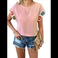 thumbnail image 3 of Blusas de Verano para Mujer, Blusas Bohemias para Mujer, Blusa Informal de Corta con Cuello Redondo de Color. Rosa M, 3 of 10