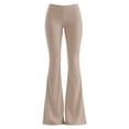 thumbnail image 4 of RUTAYY Women's Flare Pants Elastic High Waist Stretch Knit Slim Fit Versatile Casual Trousers, Khaki, 4 of 5