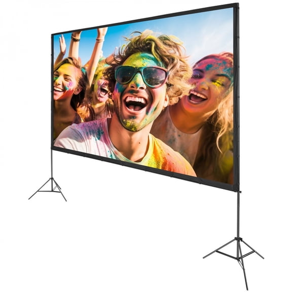 150 Inch 169 4K 1080P HD Projector Screen with Stand Wrinkle Free Polyester Outdoor Indoor Movie Screen with Tripods Ground Stakes Ropes Carry Bag for Home Theater Backyard Movie Night