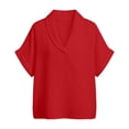 thumbnail image 6 of Linen Tops for Women Shawl Collar V Neck Short Sleeve Gauze Shirts Summer Lightweight Dressy Casual Blouses Red XXL, 6 of 6