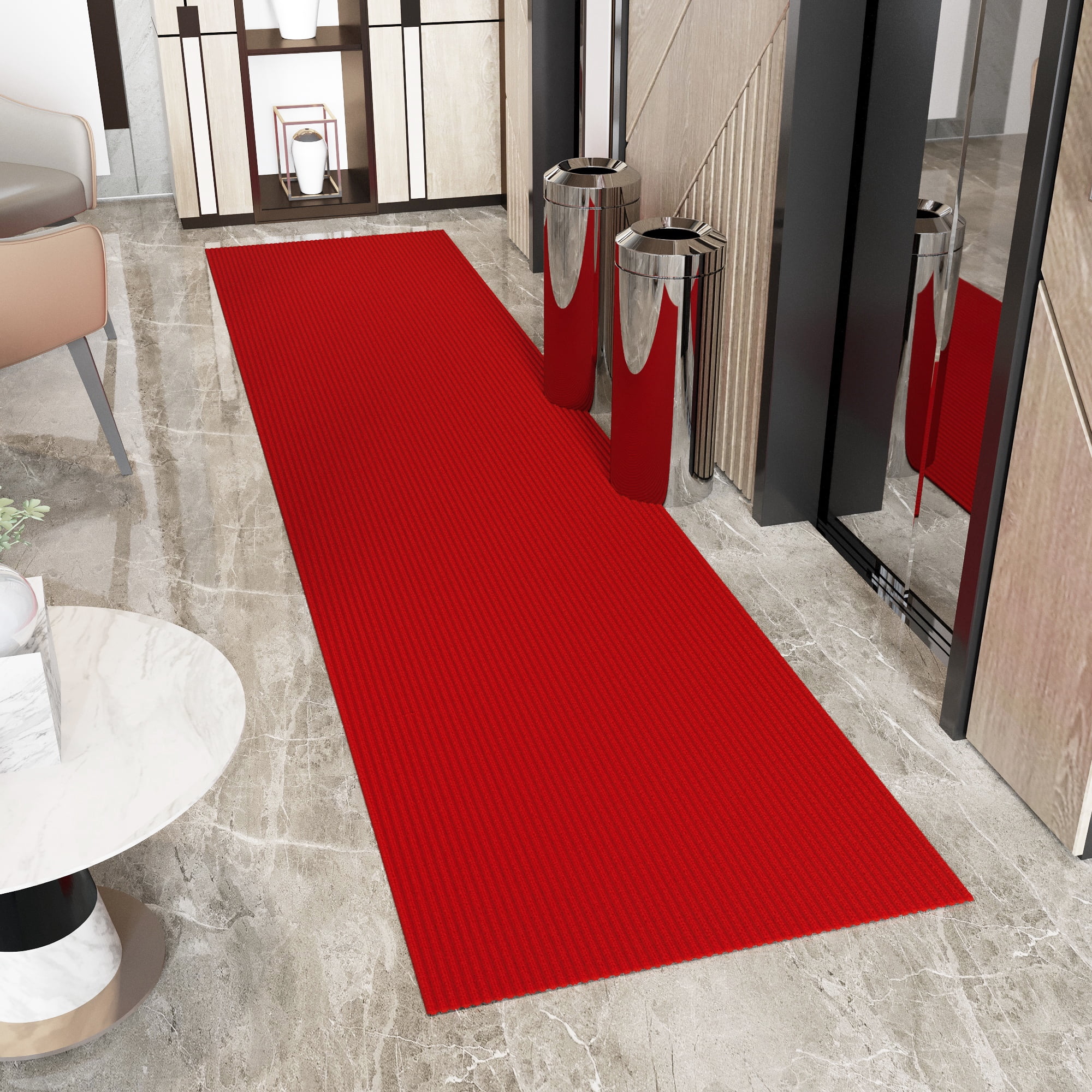 Sweet Home Stores Custom Size Waterproof Non-Slip Rubberback 2x12 Indoor/Outdoor Utility Runner Rug, 2' x 12', Red