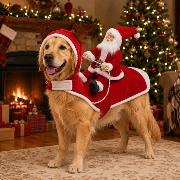 Santa Rider Pet Christmas , Adjustable Cosplay Outfit for Small and Large Pets, Great for Holiday Gatherings Photos Celebrations