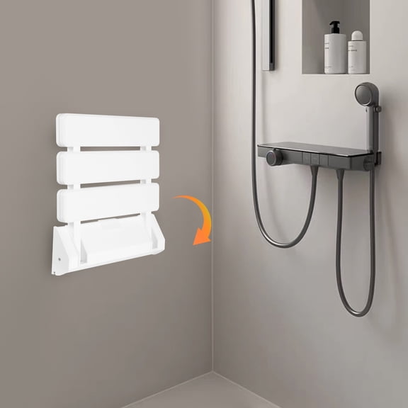 ToppiJoy Folding Shower Seat Wall Mounted Shower Bench Aluminum Alloy for Inside Shower Chair for Elderly and Pregnant Hold up to 286lbs White