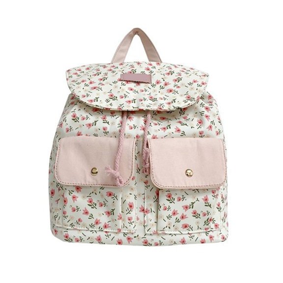 YIEMEEN Women Sweet Floral Backpack Double Pocket Small Shoulder School Bag for Casual