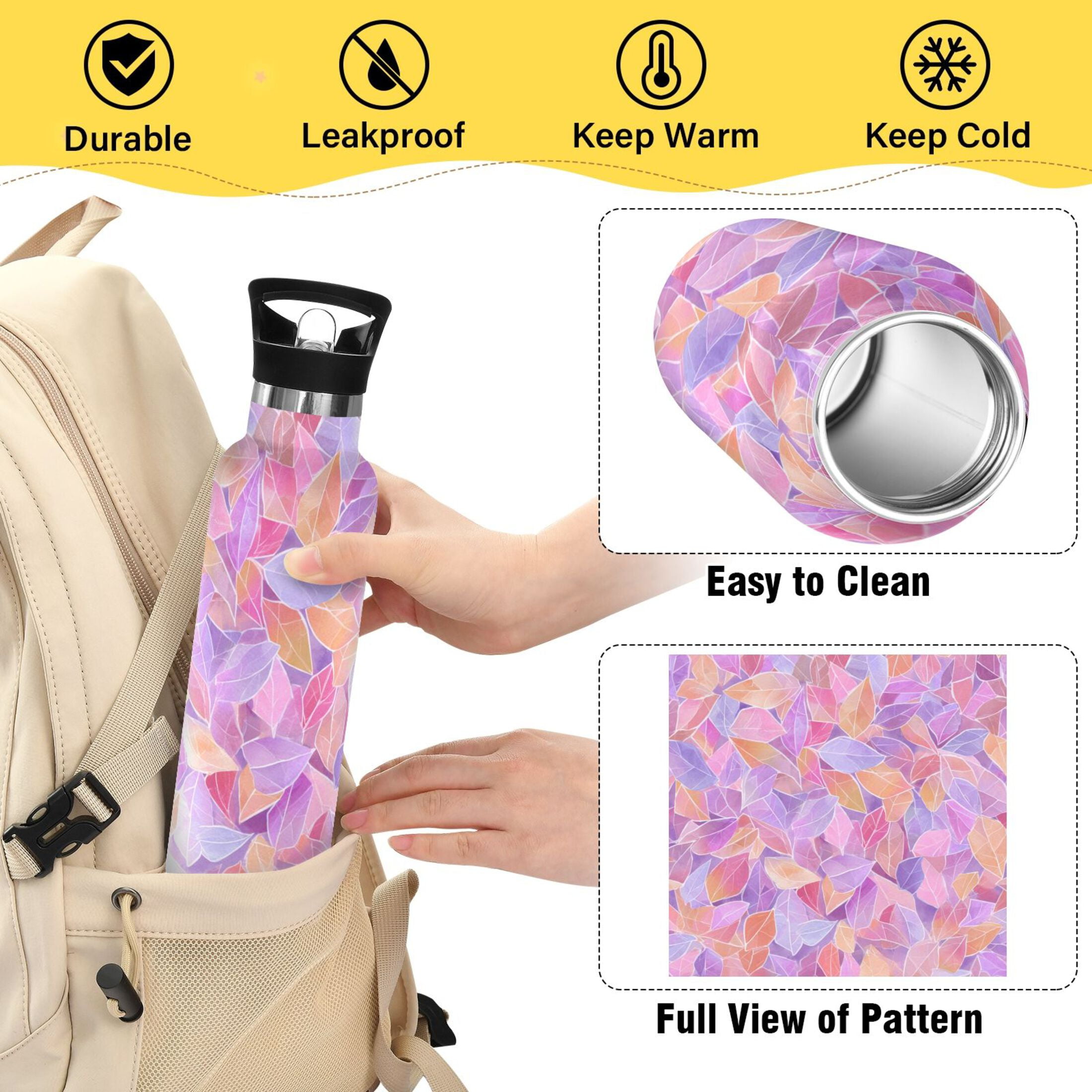 Kids Insulated Stainless Steel Sports Water Bottle 600ml (20oz) Small Colors Shapes