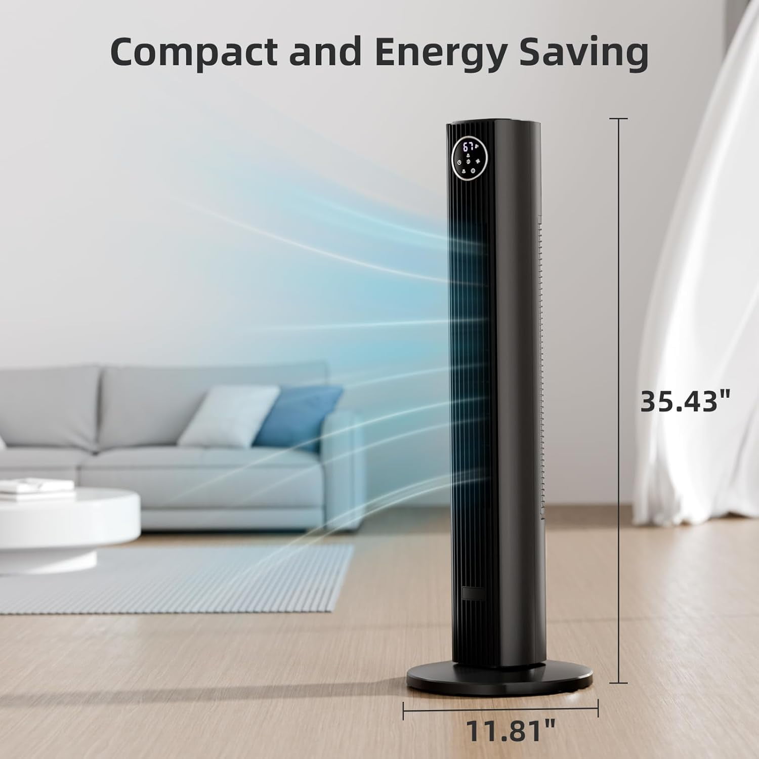 FREE VILLAGE 36 inch Tower Fan Portable Floor Fans,85°Oscillating Fan Quiet Cooling 12H Timer Remote Control Standing Bladeless Electric 3 Wind Speeds 4 Modes Bedroom Drom Office,Gray