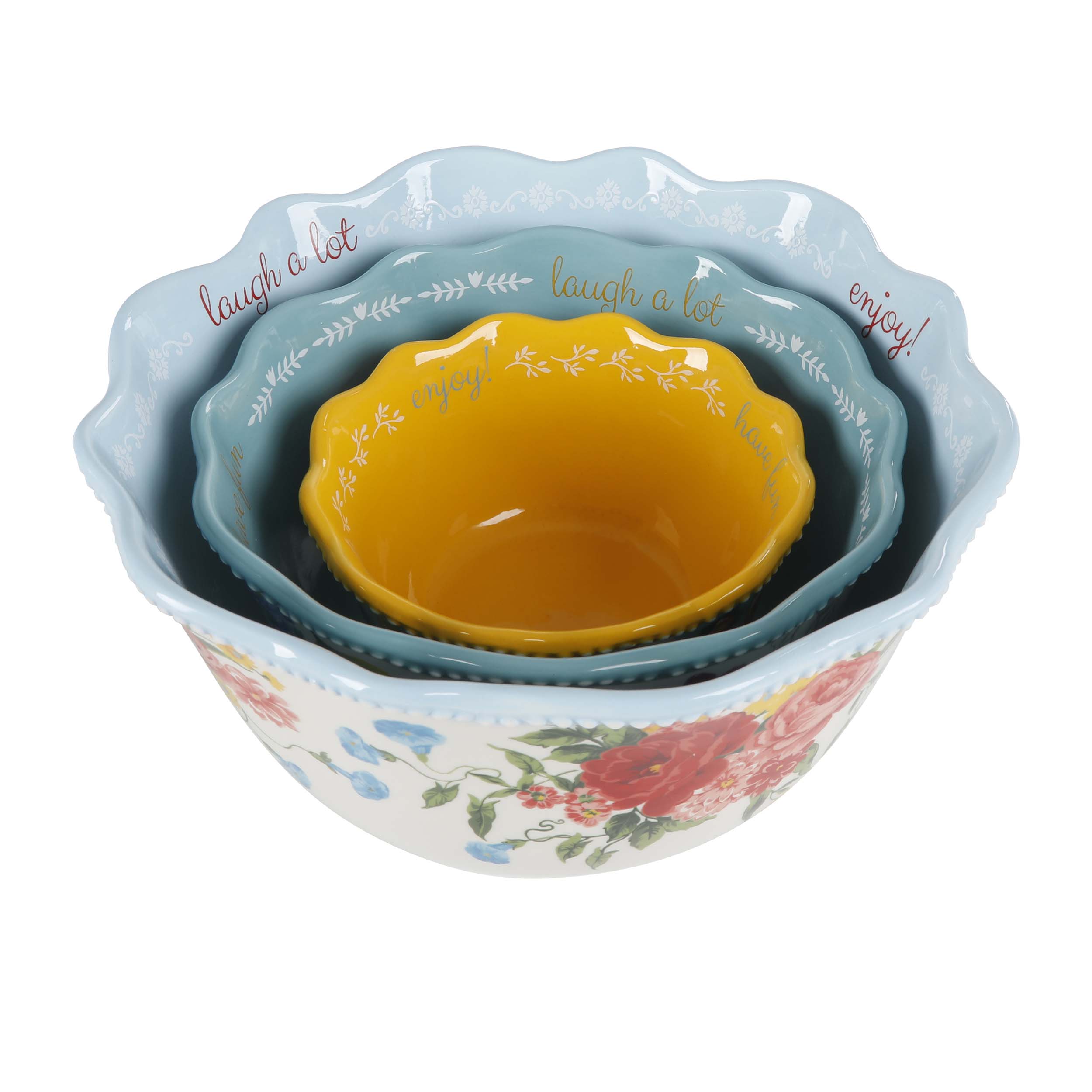 The Pioneer Woman Sweet Rose Sentiment Serving Bowls, 3-Piece Set - image 5 of 6