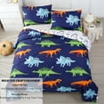 URBONUR Kids Dino Dark Blue Twin Size Bedding Set, 3 Pcs Dinosaur Print