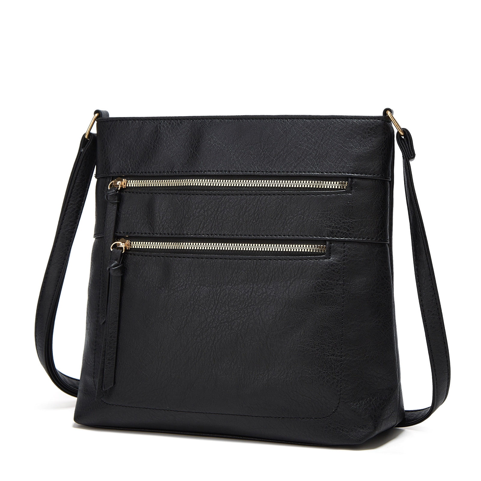 Mepaouo Vegan Leather Crossbody Bags for Women Shoulder Handbag Purse with Zipper Pockets(Black)