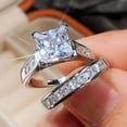 thumbnail image 2 of Hitanshu Jewels 14K White Gold Plated His & Her Trio Ring Set 1.30 ct Brilliant Moissanite, 2 of 6