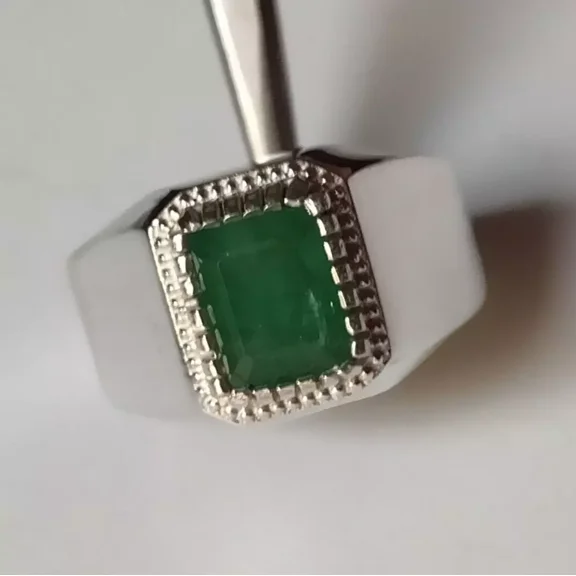 Natural Green Emerald Men's Ring 925 Sterling Silver Band Handmade Wedding Gift.
