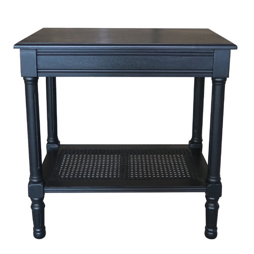 Black Wood and Metal Rectangular End Table with Storage