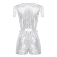 thumbnail image 6 of vastwit Women's Jazz Dance Outfit 70s Disco Jumpsuit Sleeveless V-neck Tassels Sequined Romper with Hat Set Silver L, 6 of 7