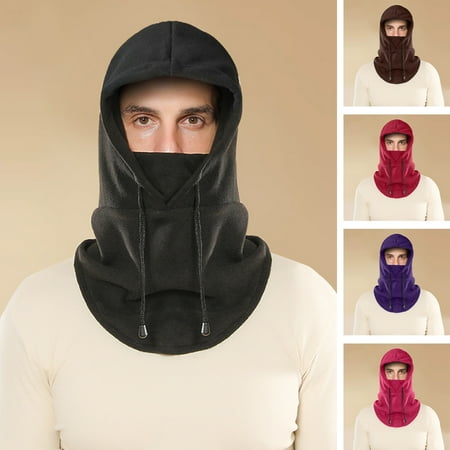 Yanerim Polar Fleece Balaclava Hat Winter Men Women Headgear Solid Color Drawstring Neck Warmer Face Guard Hat Outdoor Sports Unisex Neck Gaiter