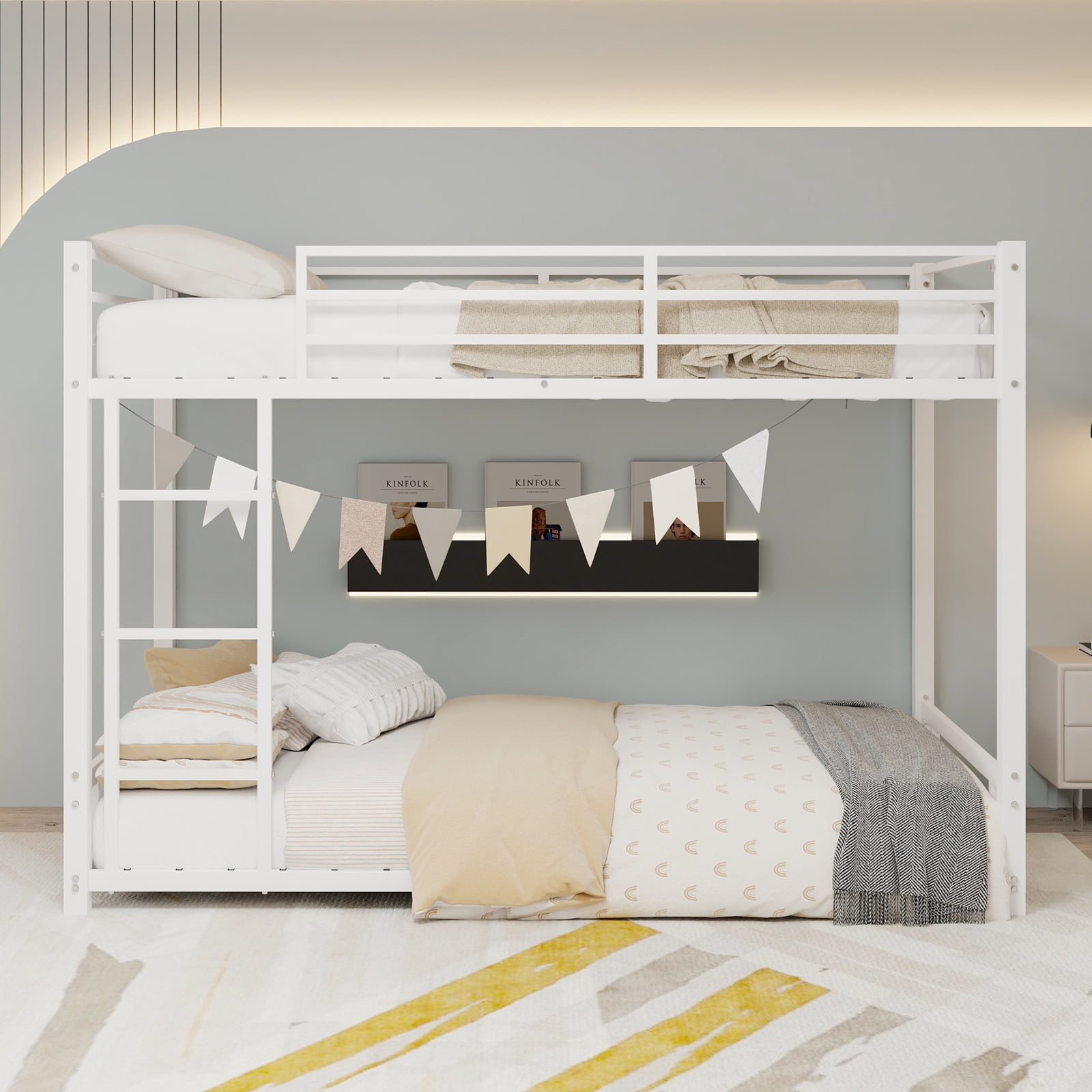 Metal Twin over Twin Bunk Bed/ Heavy-duty Sturdy Metal/ Noise Reduced/ Safety Guardrail,White