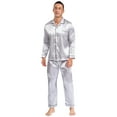 thumbnail image 3 of Mufeng Satin Silk Pajamas Set for Men Long Sleeve Sleepwear Button-Down Pj 2Pcs Comfy Loungewear Grey XL, 3 of 6