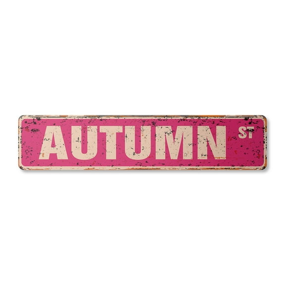 AUTUMN Vintage Aluminum Street Sign Childrens Name Room Metal Sign rustic metal tin | Indoor/Outdoor |  30" Wide