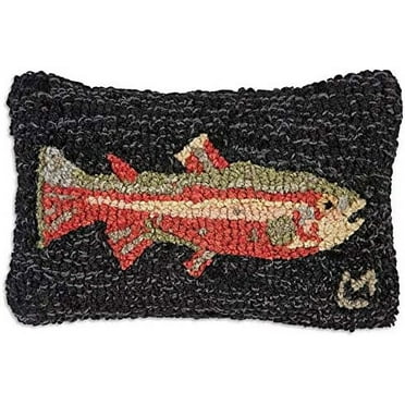 Chandler 4 Corners Hand-Hooked Wool Decorative Throw Pillow | Artist-Designed Steelhead Trout Pillow, Lake & Lodge Pillow for Couches & Beds, Lake House Cabin Home Decor (8 in x 12 in)